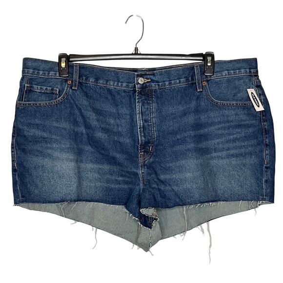 Old Navy NEW Plus Size Blue Cut Off OG High Rise Jean Shorts Size 26 Button Fly - Picture 2 of 8